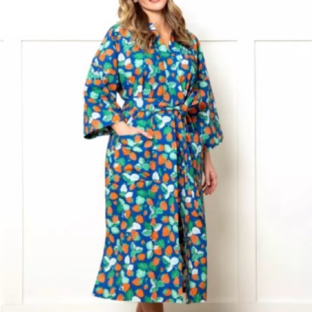 NWT PRINTFRESH Strawberry Fields Organic Cotton Long Belted Robe Sz S/M